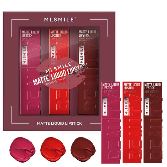 MLSMILE 3Pcs Matte Liquid Lipstick Set Waterproof Makeup Lipstick for Women Lip Stain Tint Longwear Non-Stick Cup Lip Blam (Set B)
