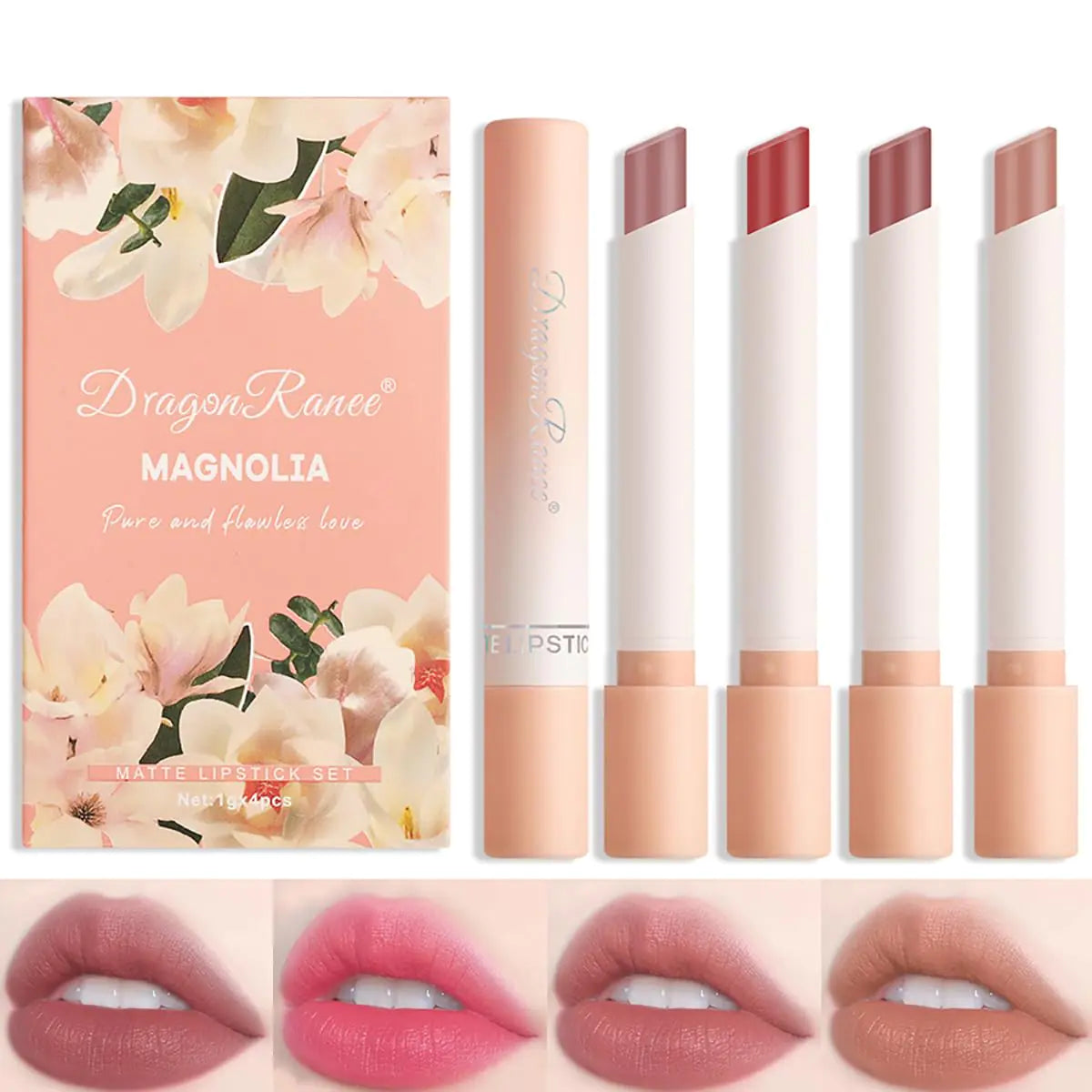 FYEBOO 4 Colors Tube Lipstick Set Mate Velvet Lipstick Moisturizer & Smooth Red Lip Stain Long Lasting 24 Hours Waterproof Lip Tinet (Set D)